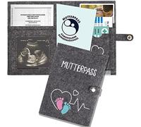KNECKES Elegant maternity log cover made of felt (grey) with many compartments for ultrasound image, insurance card, vaccination certificate etc. Suitable for the German maternity log (grey).