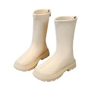 Knee High Boots Bow Flower Wide Calf Zipper Mid-Calf Leather Boots Solid Color Comfortable Flat Student Shoes Non-Slip Sole Outdoor Shoes Casual Breathable Footwear