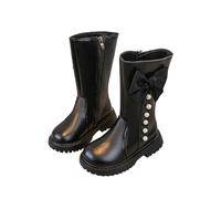 Knee High Boots for Girls Bowkont Long Boot Kids Lace up Boots Side Zipper Booties Warm Anti-Slip Shoes Classic Faux Leather Shoe Combat Biker Boot Children's Waterproof Footwear for 4-11 Years