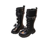 Knee High Boots for Girls Bowkont Long Boot Kids Lace up Boots Side Zipper Booties Warm Anti-Slip Shoes Classic Faux Leather Shoe Combat Biker Boot Children's Waterproof Footwear for 4-11 Years