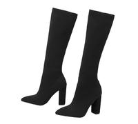 Knee High Boots for Women 2025 Winter Casual Solid Color Chunky Heel Pointed Toe Long Tall Boots Slip On Lightweight Stretch Knitted High Heels Comfort Sock Boot