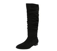 Knee High Boots for Women Ladies Brown Black Fashion Slouchy Ruched Suede Leather Round Toe Slip On Flats Mid Calf Boots Vintage Pointed Toe Knee-High Boots Winter Fall Dress Long Tall Boots