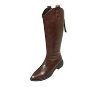 Knee High Boots for Women Pointed Toe Chunky Block Heel Zipper Strap Leather Sex Mid Calf Long Boots Solid Color Waterproof Non Slip Biker Booties for Party Evening or Dating Waer Shoes