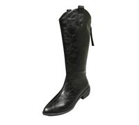 Knee High Boots for Women Pointed Toe Chunky Block Heel Zipper Strap Leather Sex Mid Calf Long Boots Solid Color Waterproof Non Slip Biker Booties for Party Evening or Dating Waer Shoes
