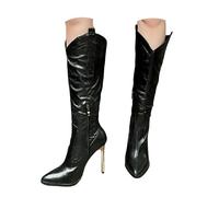 Knee High Boots for Women Pointed Toe Stiletto Hell with Side Zipper Boot Trendy Women's Heel Stylish and Sexy Design Black