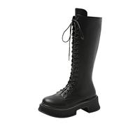 Knee High Boots For Women Round Toe Platform Wide Calf Cowboy Boots Soft Comfy Shoes With Zipper 2026 Ladies Wellies (Black, 5)