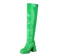 Knee High Boots for Women UK Ladies Leather Fleece Lined Boots Block Mid-Heel Shoes Non-Slip Western Square-Toed Thick Bottom Boot with Side Zipper Stylish Classic Fashion Outdoor Leather Boot