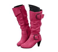 Knee High Boots for Women Uk,Women's Slouchy Knee High Boots,Faux Suede Stiletto Kitten Heel Side Zip Calf Length Slouch Boot,Casual Side Zip Cowboy Booties Ladies Fashion Winter Boot