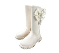 Knee High Boots Non Slip Butterfly Flower Solid Color Tall Boots Outdoor Lace-Up Leather Student Shoes Soft Sole Comfortable Flat Footwear Wide Fit Cute Casual Shoes Beige