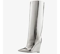 Knee High Boots Patent Leather Glossy Fashion Sexy Draining Warm Wrapped Modern Fashion Pointy Toe Fine Heel High Heel Boots Slope Heel