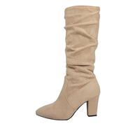 Knee High Boots Women Slouchy Suede Slouch Mid Calf Boots Wide Calf Kitten Heel Pointed Toe Pull On Long Boot Winter Comfortable Casual Work Shoes