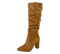 Knee High Boots Women Slouchy Suede Slouch Mid Calf Boots Wide Calf Kitten Heel Pointed Toe Pull On Long Boot Winter Comfortable Casual Work Shoes
