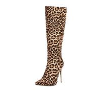 Knee High Boots Women Super High Heel Pointed Winter Leopard Print Snake Pattern Stilettos Knee-High Sexy Leather Boots High Boots for Womens Plus Size 3-7.5 Sales Clearance Gold