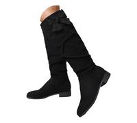 Knee High Boots Women Wide Calf Knee High Boots Side Zipper Suede Slouch Riding Boot Wide Calf Chunky Block Low Heels Long Boot Ladies' Fashion and Comfortable Walking Cowgirl Booties