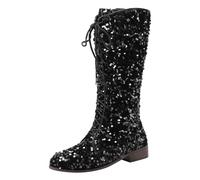 Knee High Boots Women - Women Mid Calf Boots Pattern Fashion Sequin Decoration Lace Up Thick Heels Low Heels Comfortable Shoes for Ladies