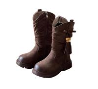 Knee High Boots Zipper with Elastic Pull On Low Flat Heel Wide Calf Shoes Solid Color Leather Non-Slip Shoes Casual Outdoor Breathable Soft Bottom Boots Coffee