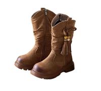 Knee High Boots Zipper with Elastic Pull On Low Flat Heel Wide Calf Shoes Solid Color Leather Non-Slip Shoes Casual Outdoor Breathable Soft Bottom Boots Khaki