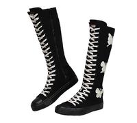 Knee High Canvas Shoes for Women Thigh High Emo Sneakers for Girls Platform Boots Punk Sexy Demonias Gothic High Top Long Plimsolls Flats(Pure Black Luminous Butterfly 6)