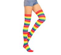 Knee High Rainbow Striped Socks Seamless Toe Unisex Colourful Long Socks Casual Bright Stripy Knee High Length Sockings (A-5)