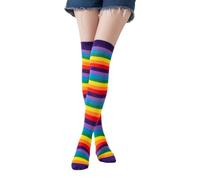 Knee High Rainbow Striped Socks Seamless Toe Unisex Colourful Long Socks Casual Bright Stripy Knee High Length Sockings (A-2)