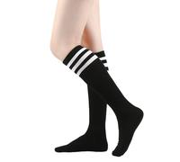 Knee High Socks,3 Striped Boot Tube Stockings Casual Fancy Thigh High Calf Long Sock Stripes Stocking,for Women Girls Kids Boots Dress Daily Wear Cheerleader Halloween Props Accessories (Black/White)