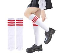 Knee High Socks,Red White Striped Halloween Thigh Long Women Cheerleader Kids Over the Costume Stocking Stripe Tights Boot Accessories Calf-Length Bands Tube Sock Footbal Cheerleading,for Girl Ladys