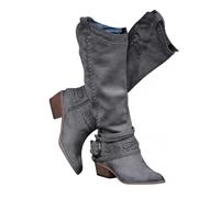 Knee High Western Cowboy Cowgirls Boots for Women Side Zipper Retro Wide Width Low Heel Mid Calf Booties Dress Winter Shoes Vintage Boho Lace Leather Pointed Toe Chunky Block Mid Heels Long Boots