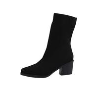 Knee High Wide Calf Boots Womens Boots Size 6 Women's Fashion Solid Color Mesh High Heel Short Boots Women's Fly Weave High Heel Mid Calf Boots Knee High Boots Women Wide Boots for Women (Black, 6.5)