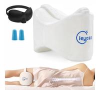 Knee Leg Pillow for Side Sleepers,Leg Pillow for Side Sleeping with Strap-100% Memory Foam Wedge Contour Spacer Cushion for Back,Hip Knee Pregnancy Sciatica Pain Relief Free Sleep Mask Ear Plugs White