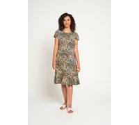 Knee Length Animal Print Dress with Frilled Hem Saloos Yellow 16