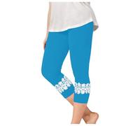 Knee Length Capri Leggings Girls High Waist 3/4 Length Shorts Stretchy Lace Trim Teen Girls School Plain Tights Comfy Lightweight Sport Danc Gymnastic Yoga Leggings Age 3-13 (Sky Blue, 8-9 Years)