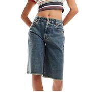 Knee Length Denim Trousers for Women Clearance High Waisted Casual Jean Shorts Ladies Frayed Raw Hem Short Jeans Cut Off Denims Ripped Mid Rise Stretchy Bermudas Summer Casual Straight Leg Pants