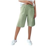 Knee Length Shorts for Women Casual Striped Summer Shorts with Pockets Ladies Comfy Loose Bermuda Lounge Womens Pull On Elastic Waisted Long
