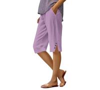Knee Length Shorts for Women Summer Knee Length Beach Bermuda Shorts Ladies Loose Casual Drawstring Capri Pants Comfy Lounge Cropped Trousers with Pockets My Orders UK 2025 Light Purple