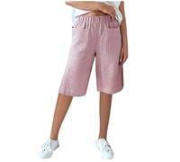 Knee Length Shorts for Women UK Striped Comfy Ladies Casual Summer Shorts with Pockets Loose Bermuda Lounge Elastic Waisted Short Pants Pink XL