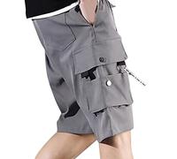 Knee Length Shorts Men Durable Shorts with Big Pockets Work Pants Straight-Fit Basic Short Relaxed Fit Lightweight Shorts Walk Elasticated Waist Half Pant for Walking, Running Grey