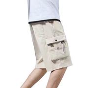 Knee Length Shorts Men Durable Shorts with Big Pockets Work Pants Straight-Fit Basic Short Relaxed Fit Lightweight Shorts Walk Elasticated Waist Half Pant for Walking, Running Khaki