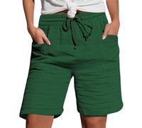 Knee Length Shorts Women Knee Length Cropped Trousers Ladies Solid Drawstring Hot Pants with Pockets Half Length Capri Bermuda Shorts My Orders UK 2024 Green
