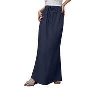 Knee-Length Women's Summer Linen Maxi Skirts for Women, Trendy Comfortable A-line Skirts with Drawstring Waist, Cute Holiday, Boho, Long Flowing Skirts Maxi Women, navy, S