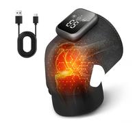 Knee Massager, Heated Knee Massager Joint Pain Relief, Cordless Heating Massage Wrap with Vibration for Arthritis, Electric Shoulder Brace Support for Women Men Joint Stiff/Muscle Strain (Black)