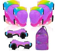 Knee Pads for Kids Elbow Pads Wrist Guards with Drawstring Mesh Bag, 7 in 1 Sport Protective Gear Set Adjustable for Girls Boys for Skating Cycling Scooter, 3-8 Years, Purple Unicorn