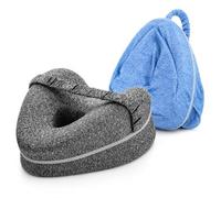 Knee Pillow for Side Sleepers with Strap, Heart Shape Leg Alignment Pillow Grey Knee Cushion with Extra Blue Washable Cover Foam Pillows Between Knee for Hip Support (Grey Pillow + Blue Spare Cover)