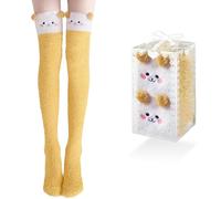 Knee Socks, Thermal Knee High Socks, Women Extra Long Socks, Panda Socks, Cute Warm Warm, One Size Fits All for Women and Girls, Carry 1 Gift Box, yellow, One Size