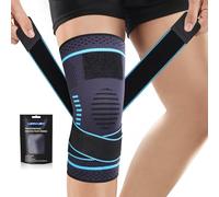 Knee Support with Strap for Women Men, Adjustable Knee Brace for Knee Pain Relief, ACL, MCL, Joint Pain, Meniscus Tear, Knee Compression Sleeves for Running, Sports, Walking, Gym(Grey Blue, M)