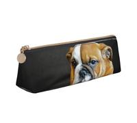 Kneeling English Bulldog, Pencil Pouch Triangle Pen Case Portable Leather Pencil Bag with Zipper Cosmetic Pouch Bag