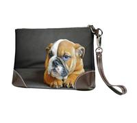 Kneeling English Bulldog,Wristlet Bags PU Leather Clutch Womens Zip Purse Wallet Handbag with Wrist Strap