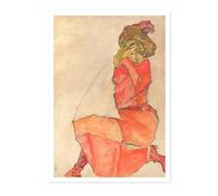 Kneeling Female In Orange-Red Dress Egon Schiele Print, Modern Art Exhibition Poster, Modern Minimalist Sketch, Home Decor Picture, Archival Matte, A3 (Print Only) - 42x29.7cm