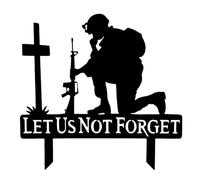 Kneeling Soldier Ornaments - Soldier War Hero on the Battlefield | Metal Garden Decoration with Kneeling Soldier | Always Remember the Patriots Flag