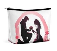 Kneeling with A Rose Makeup Bag, Portable PU Leather Cosmetic Bag with Zipper Pouch, Waterproof Travel Toiletry Bag for Women Men