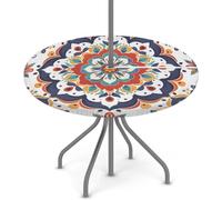 KNEMI Outdoor Round Tablecloth with Umbrella Hole, Celestial Mandala Patio Table Cover Fitted Tablecloth Waterproof Umbrella Table Cover for Party Picnic,Fit for 36"-44" Round Tables